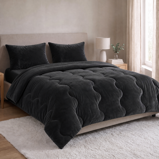 Zelesta Special Flanell Uni Kissenbezüge Set mit 2 Stück – Schwarz