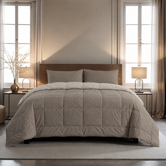 Zelesta Comfort Structure Seersucker Couette - Taupe & Beige