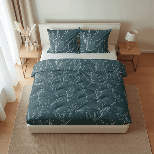 Zelesta Pure Design Baumwollbettdecke - Weiße Blätter