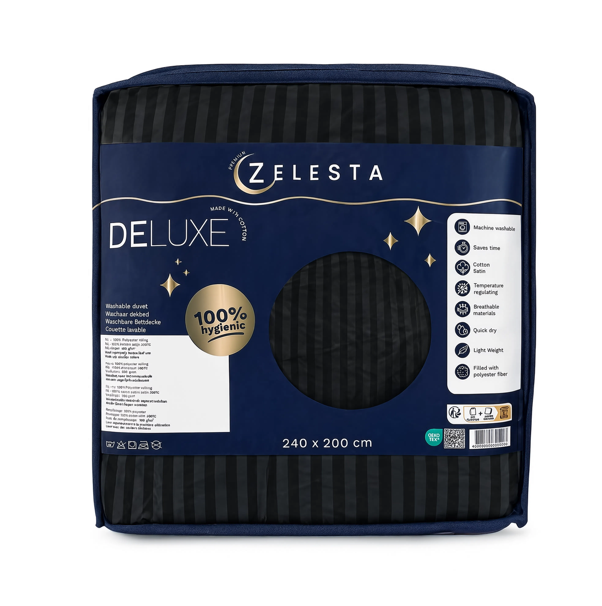 Zelesta Deluxe Hotel Stripe Satin Cotton Couette - Noir