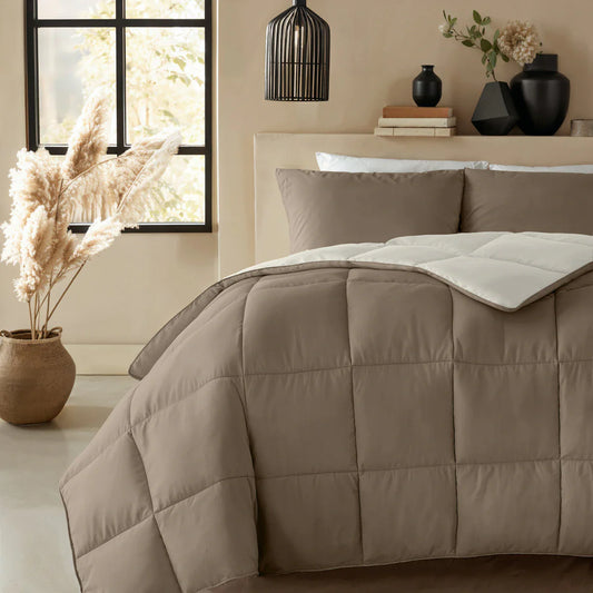 Zelesta Deluxe Duo Percale Katoenen Zomerdekbed - Taupe & Crème