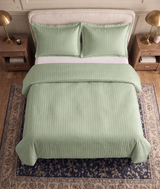 Zelesta Deluxe Hotel Stripe Nahtlose Satin-Baumwolle Kissenbezug-Set, 2 Stück - Grün