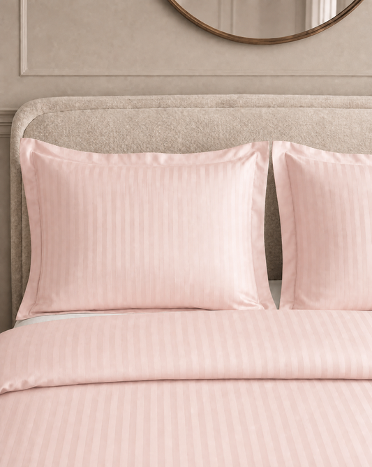 Zelesta Deluxe Hotel Stripe Seamless Satin Cotton Pillowcase Set Of 2 - Pink