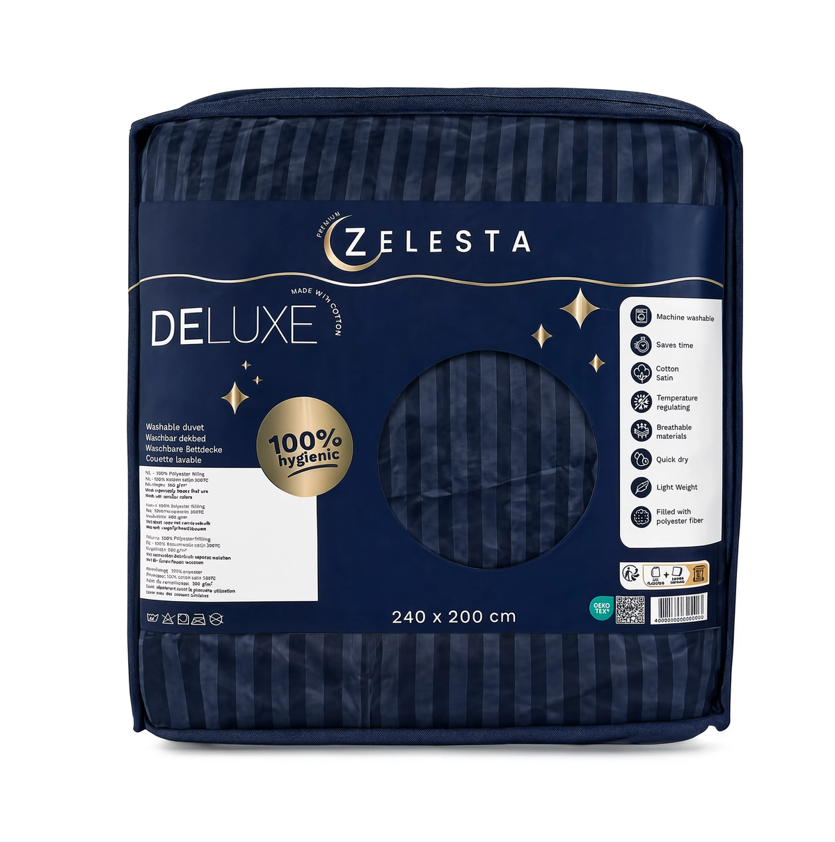 Zelesta Deluxe Hotel Stripe Satin-Baumwolle Bettdecke - Blau