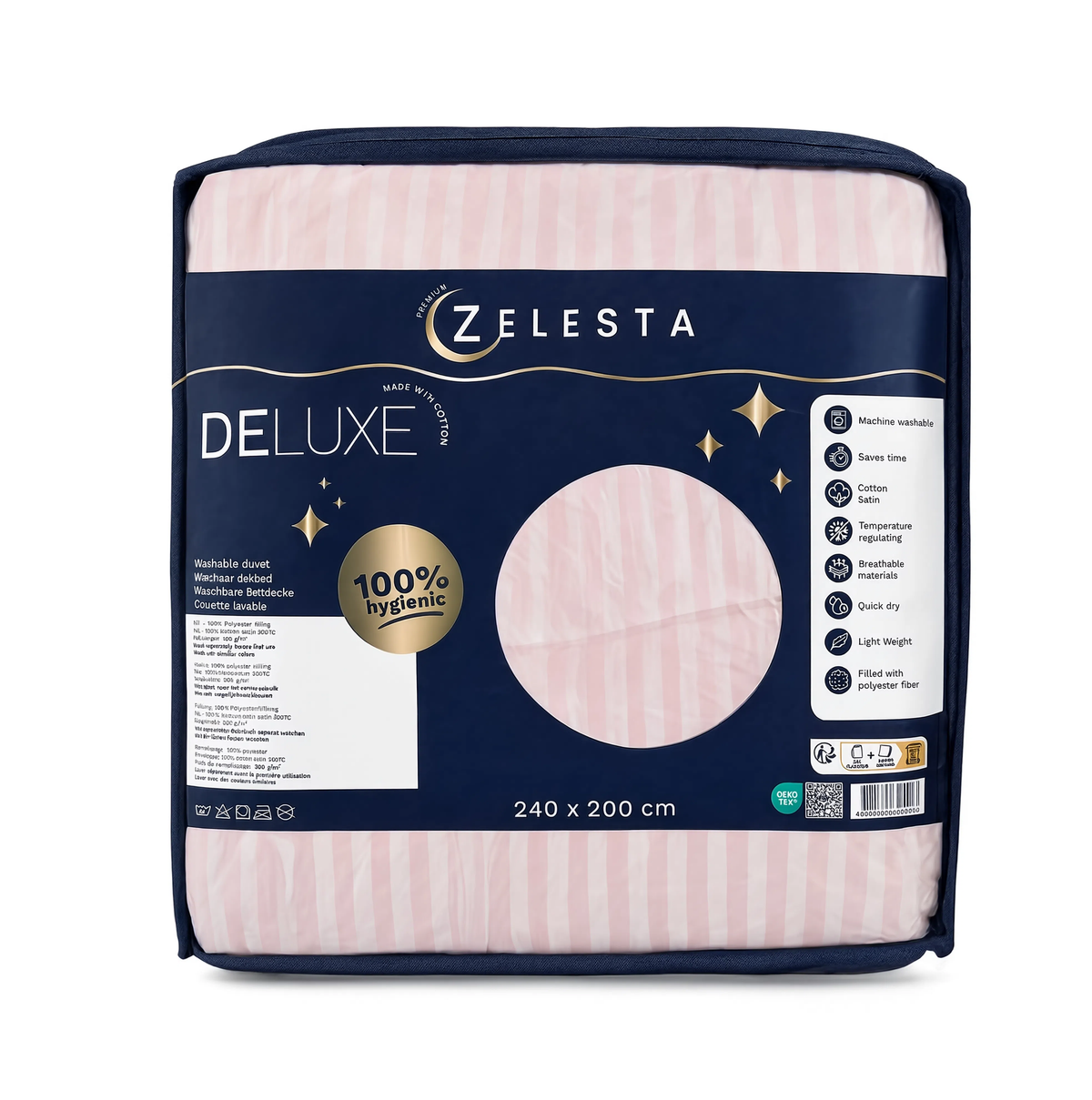 Zelesta Deluxe Hotel Stripe Satin Cotton Couette - Rose