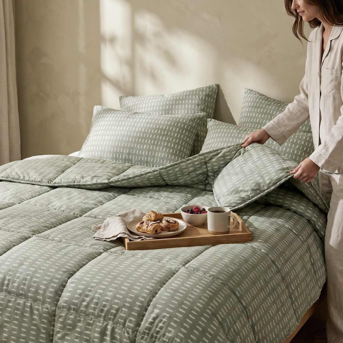 Couette d'été Zelesta Comfort Design - Points olive