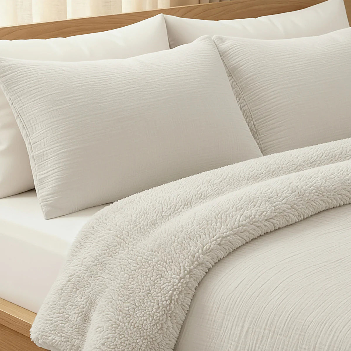 Zelesta Housse de Coussin Spéciale Teddy en Coton Mousseline Lot de 2 - Beige