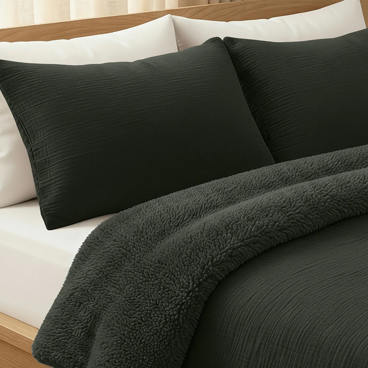 Zelesta Housse de Coussin en Mousseline de Coton Spéciale Teddy Lot de 2 - Vert