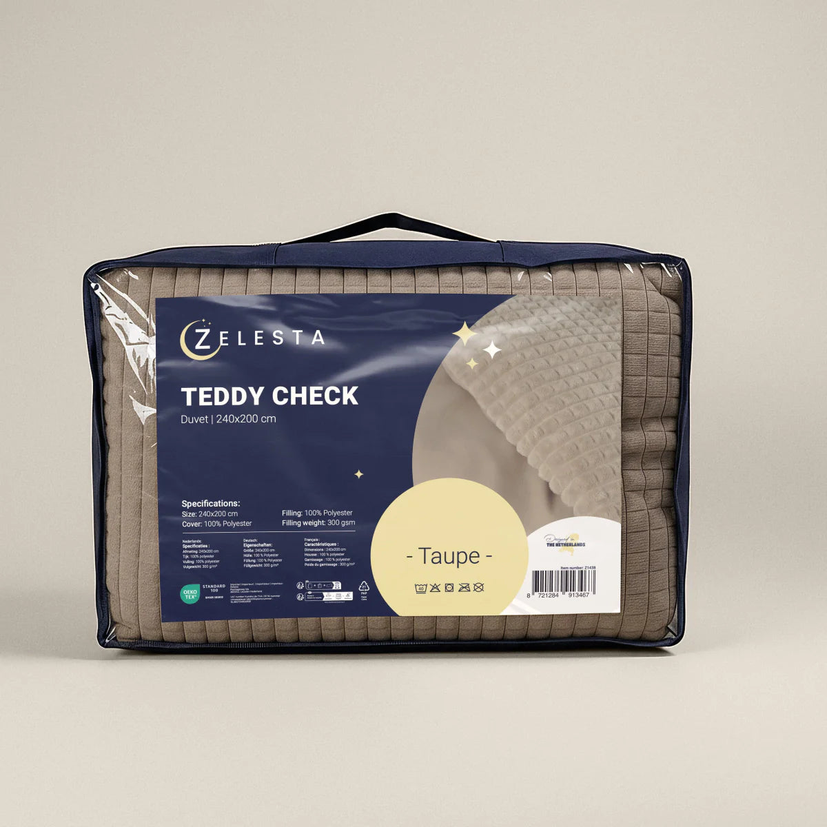 Couette à carreaux spéciale Zelesta Teddy - Taupe