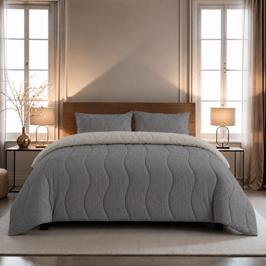 Zelesta Comfort Structure Seersucker Couette - Gris & Gris Clair
