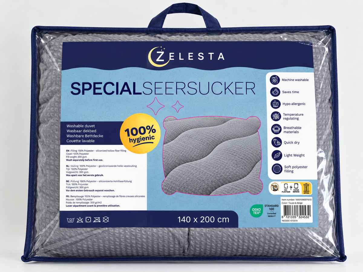Zelesta Comfort Structure Seersucker Couette - Gris & Gris Clair