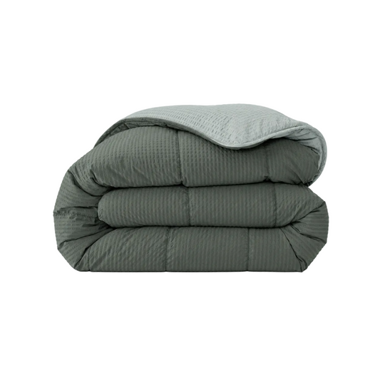 Zelesta Comfort Structure Seersucker Bettdecke - Dunkelgrün & Grün
