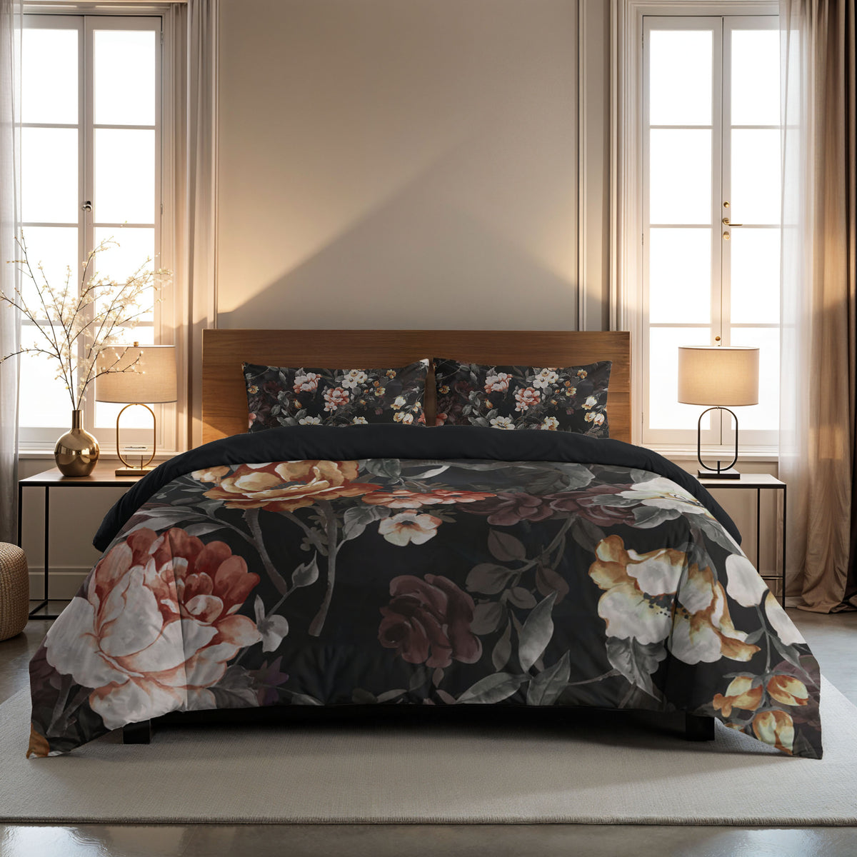Couette Zelesta Comfort Design Sans Coutures - Golden Age Flower Black