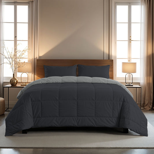 Couette Zelesta Comfort Duo - Noir Doux & Gris Argenté
