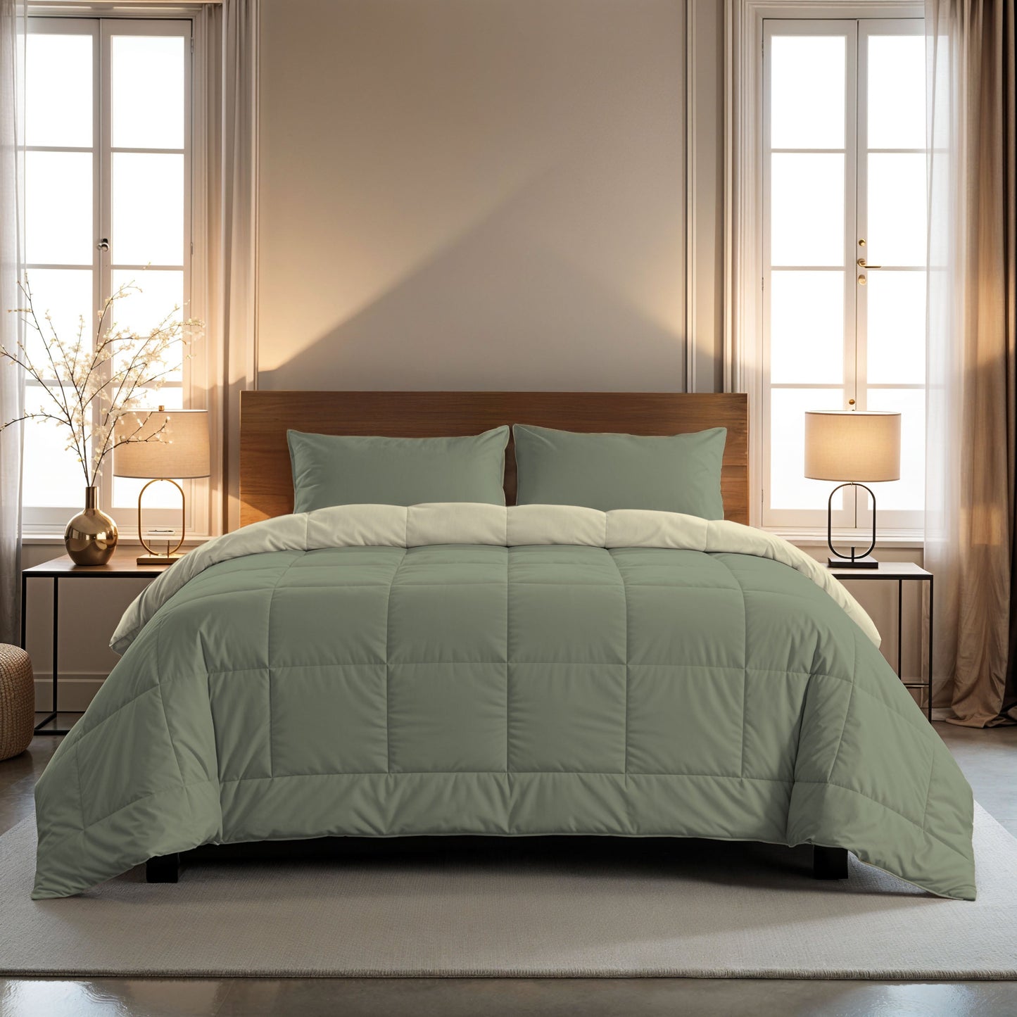 Couette Zelesta Comfort Duo - Vert Olive & Crème