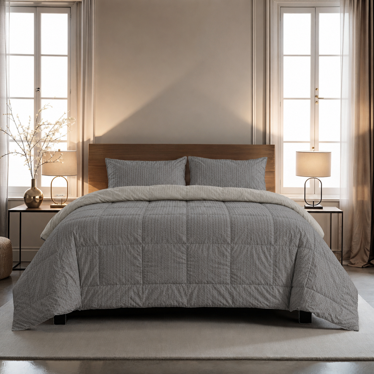 Zelesta Comfort Structure Seersucker Bettdecke - Grau & Hellgrau