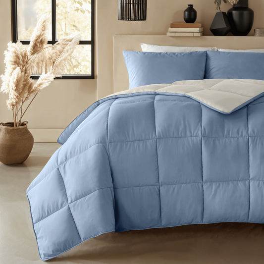 Couette Zelesta Deluxe Duo en coton percale - Bleu rêve et crème