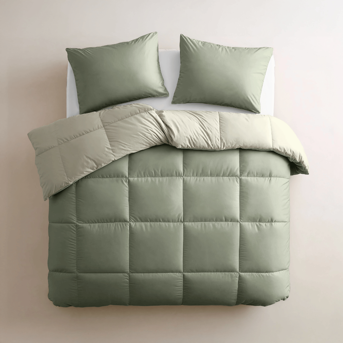 Couette Zelesta Deluxe Duo en coton percale - Vert olive et menthe