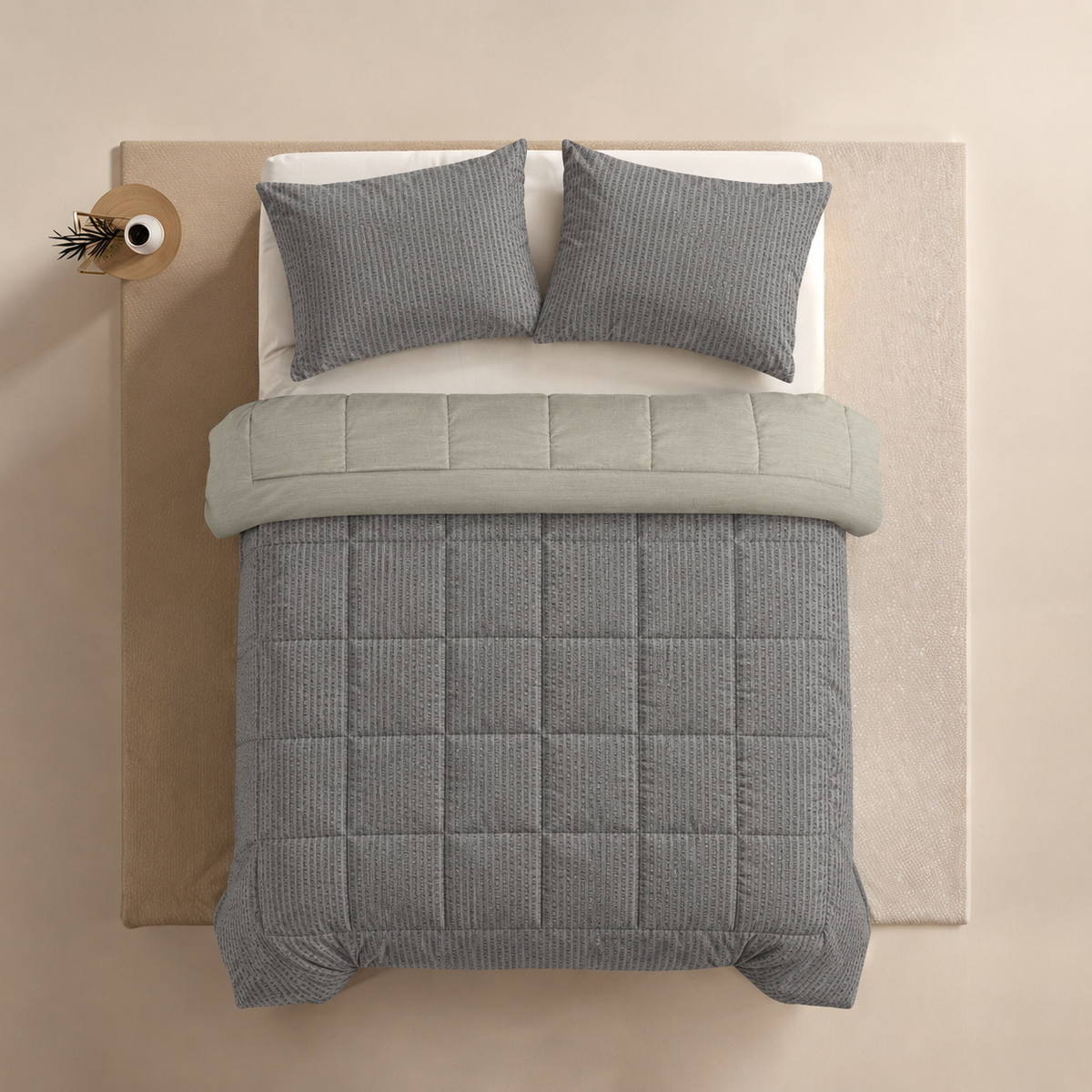 Zelesta Comfort Structure Seersucker Bettdecke - Grau & Hellgrau