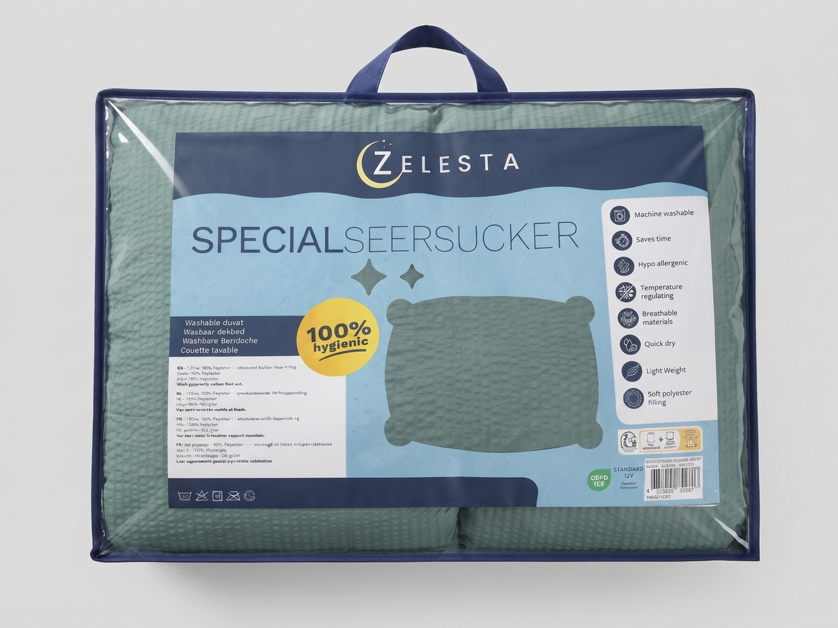 Zelesta Comfort Structure Seersucker Bettdecke - Dunkelgrün & Grün
