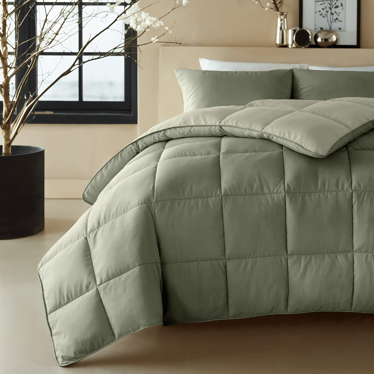 Couette Zelesta Deluxe Duo en coton percale - Vert olive et menthe