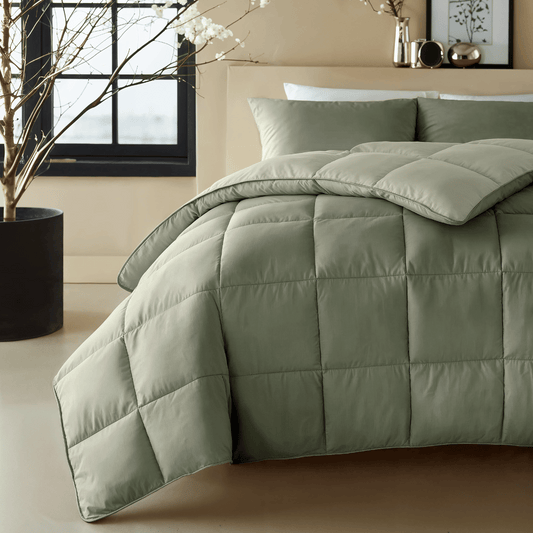 Couette Zelesta Deluxe Duo en coton percale - Vert olive et menthe