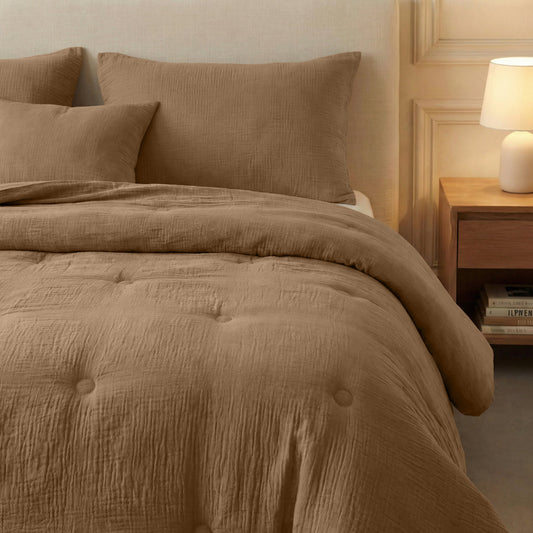 Couette en mousseline de coton Deluxe Zelesta - Marron