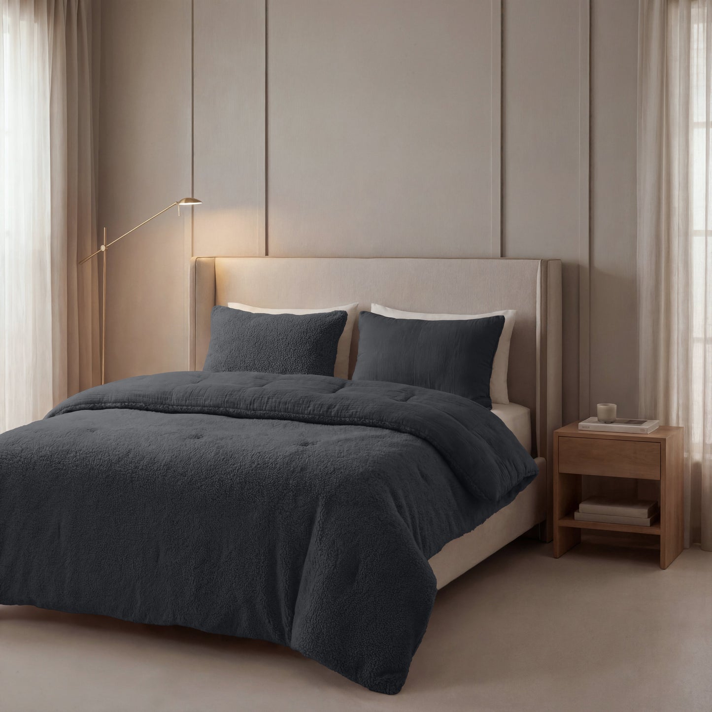 Couette en mousseline de coton spéciale Zelesta Teddy - Anthracite