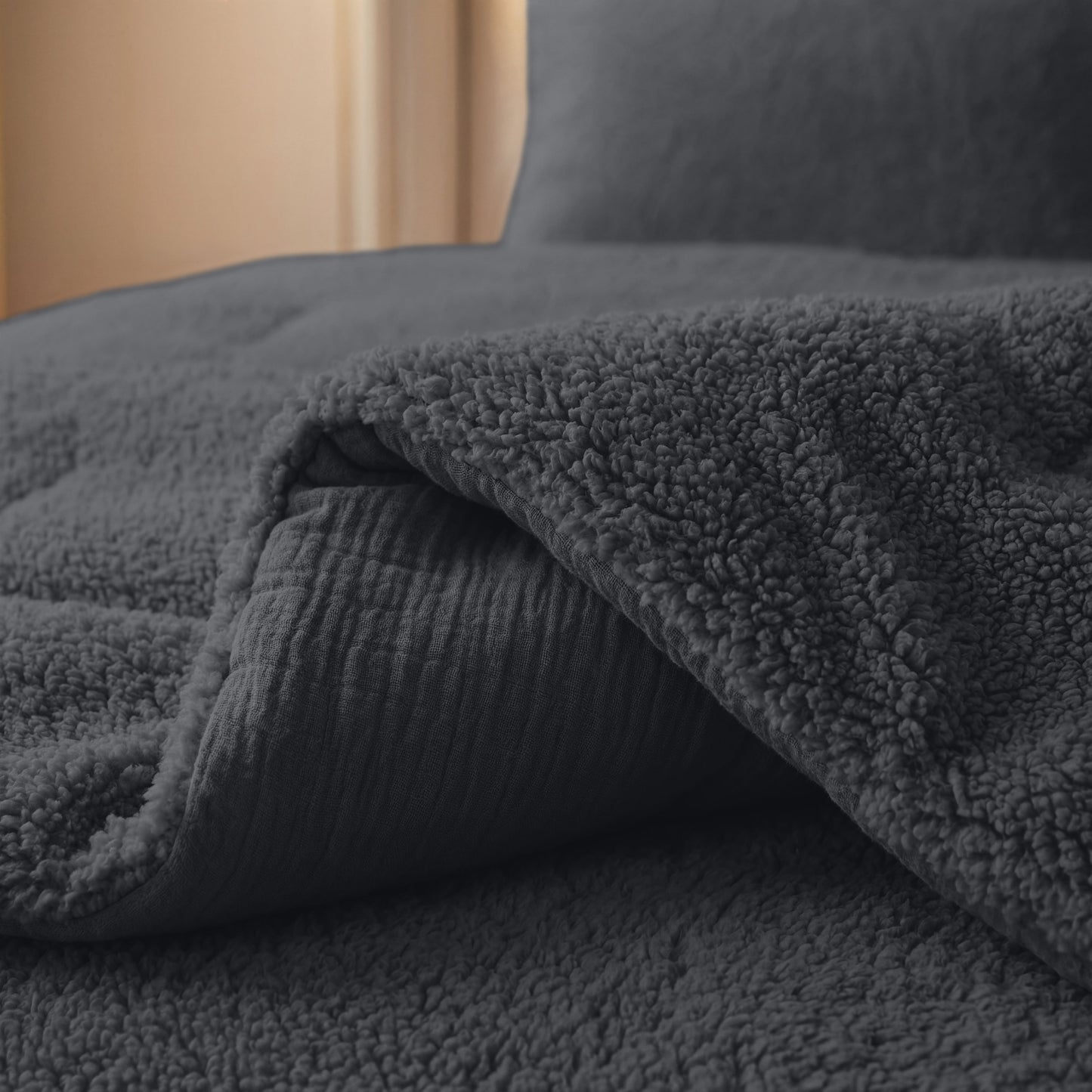 Couette en mousseline de coton spéciale Zelesta Teddy - Anthracite