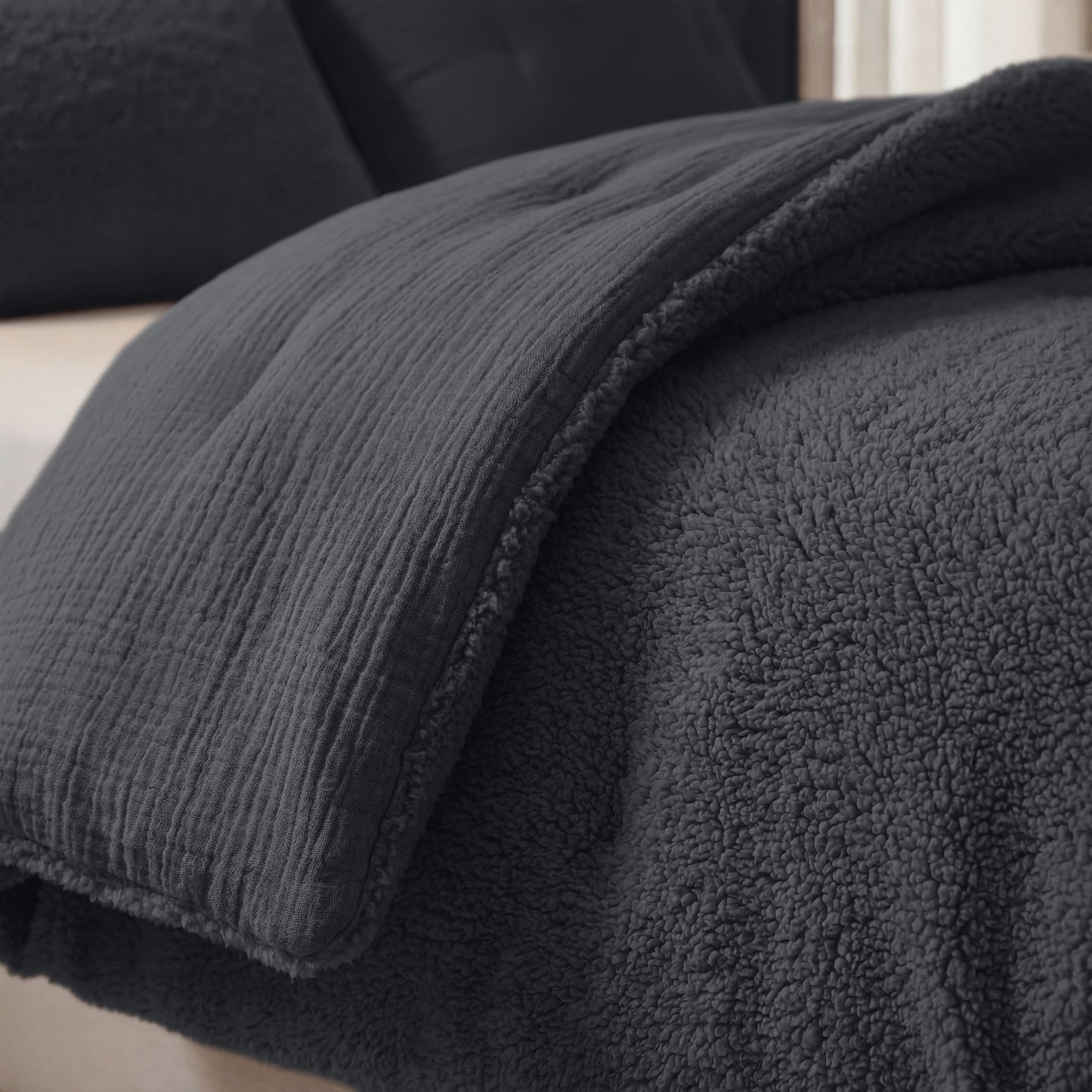 Couette en mousseline de coton spéciale Zelesta Teddy - Anthracite