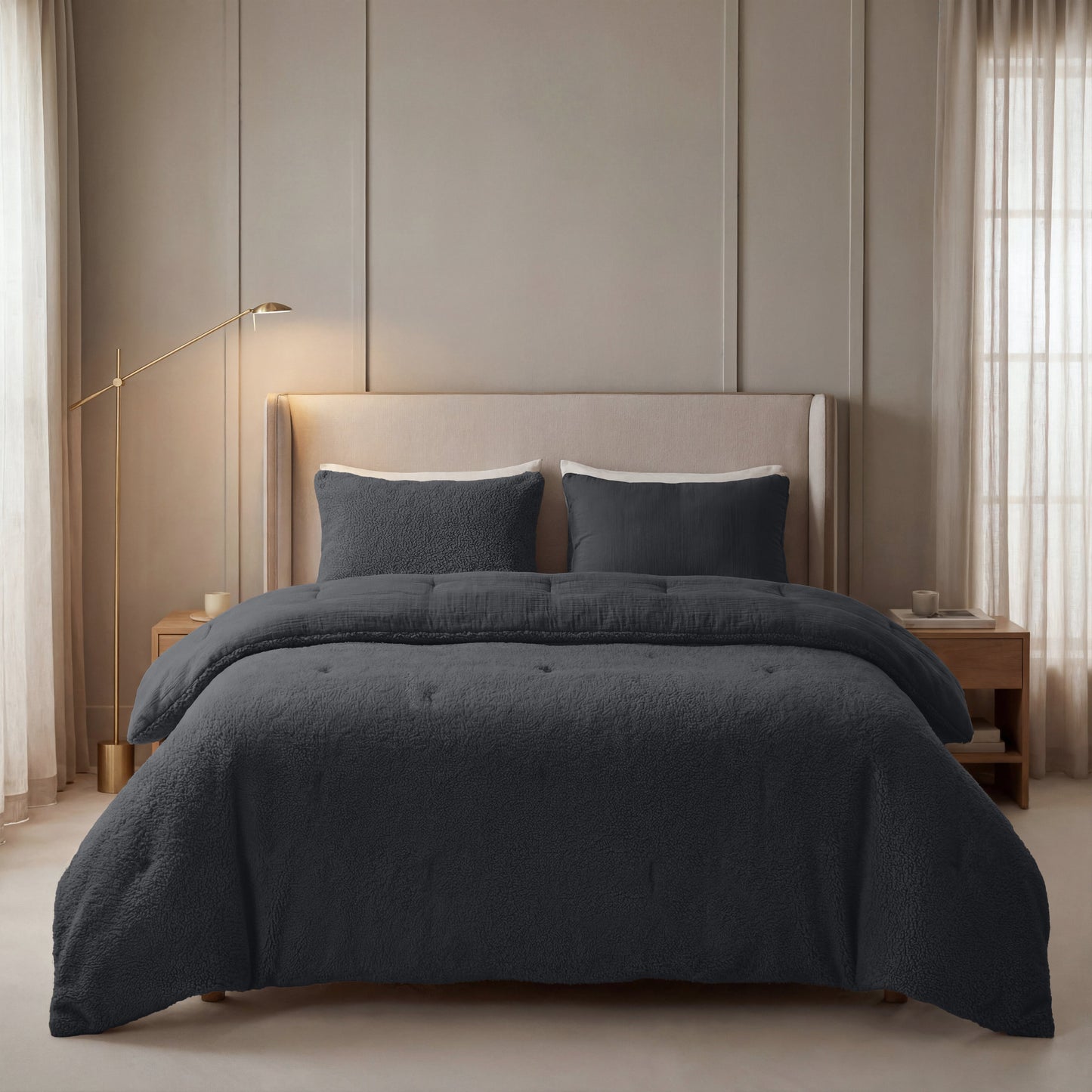 Couette en mousseline de coton spéciale Zelesta Teddy - Anthracite