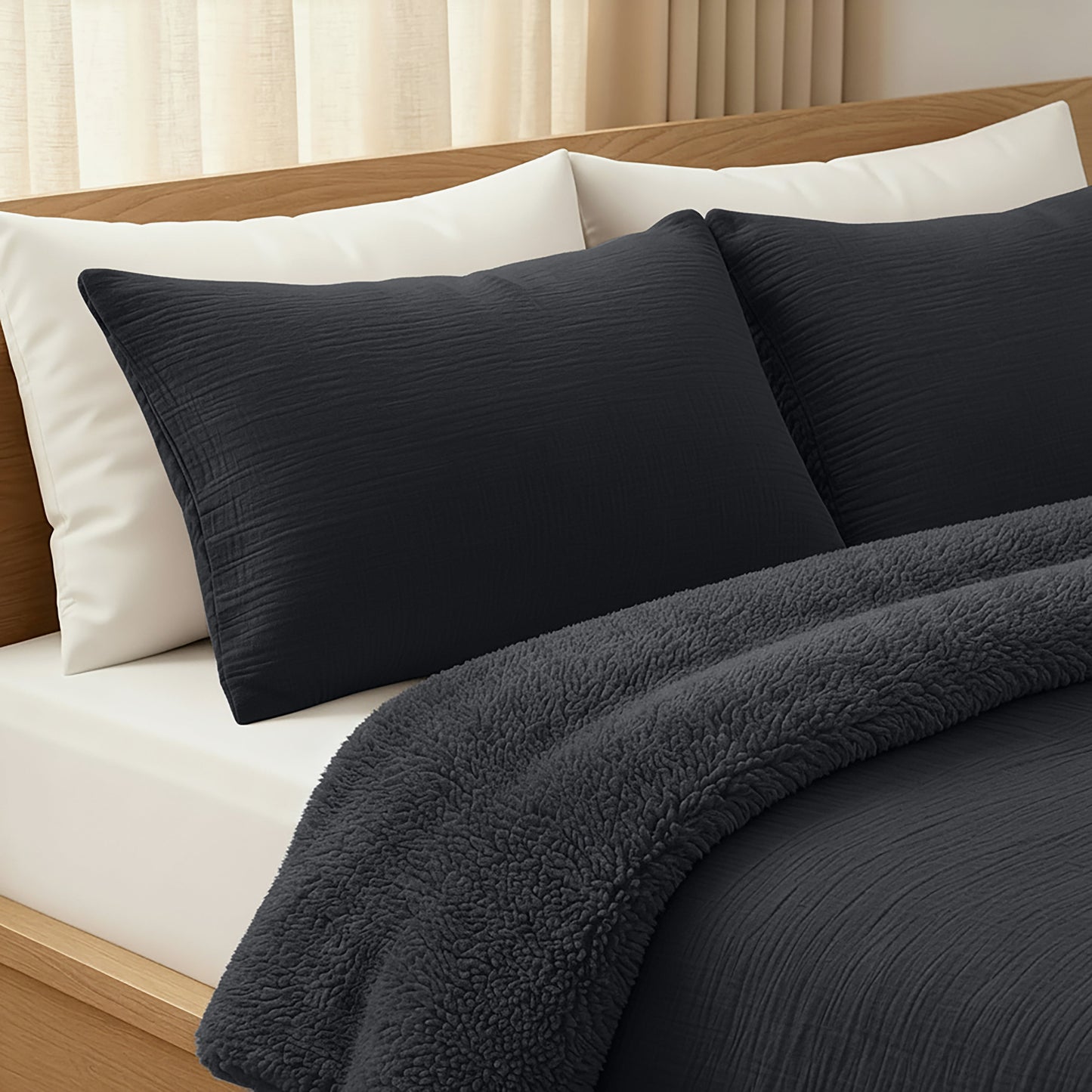 Couette en mousseline de coton spéciale Zelesta Teddy - Anthracite