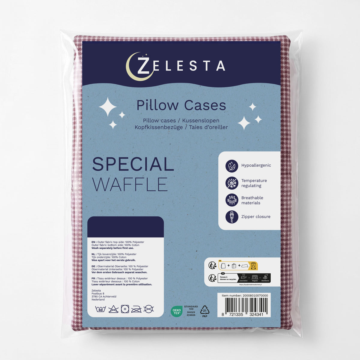Zelesta Special Gaufrée en Percale Taies d'oreiller Lot de 2 - Mix Bordeaux