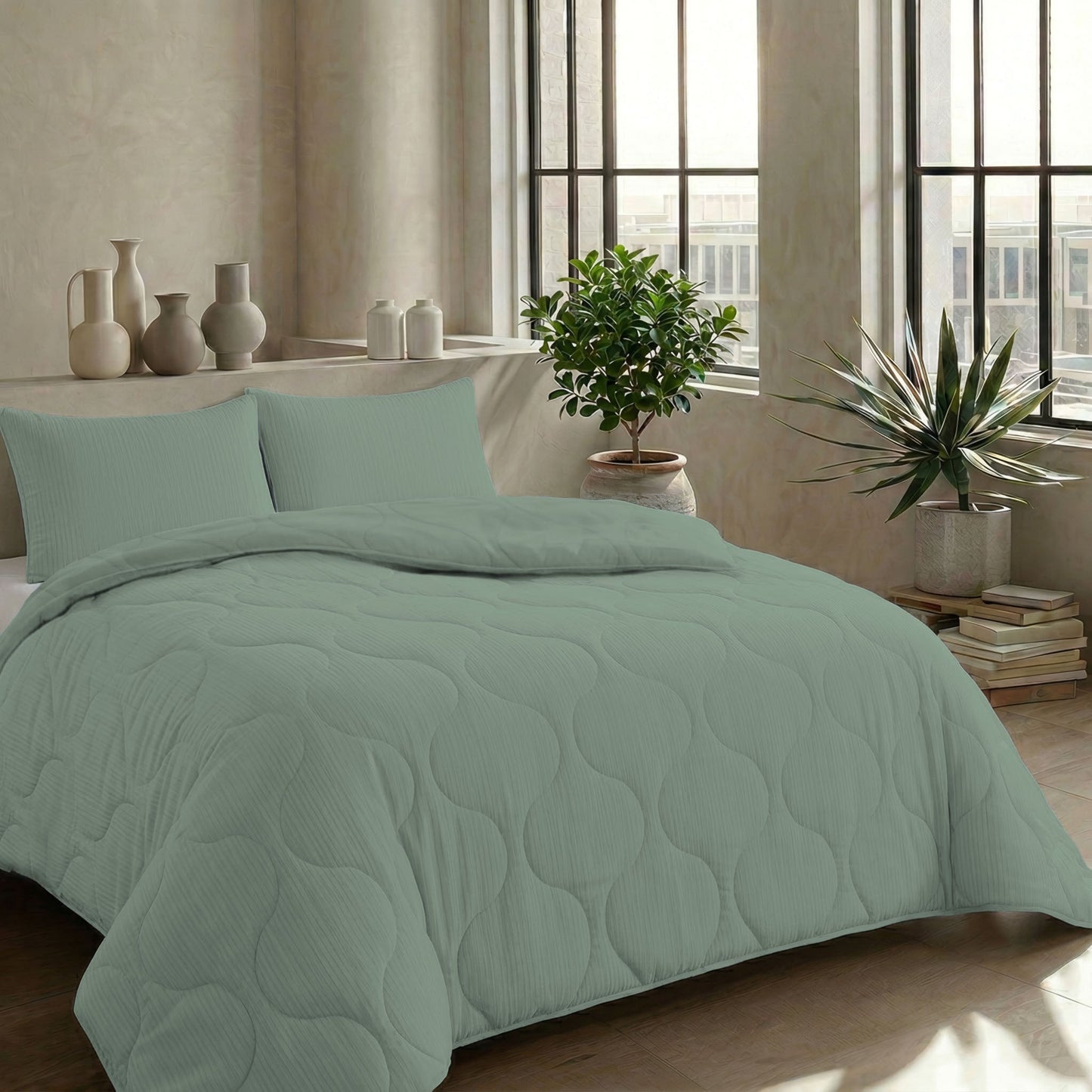 Couette d'été spéciale en mousseline Zelesta - Vert eucalyptus
