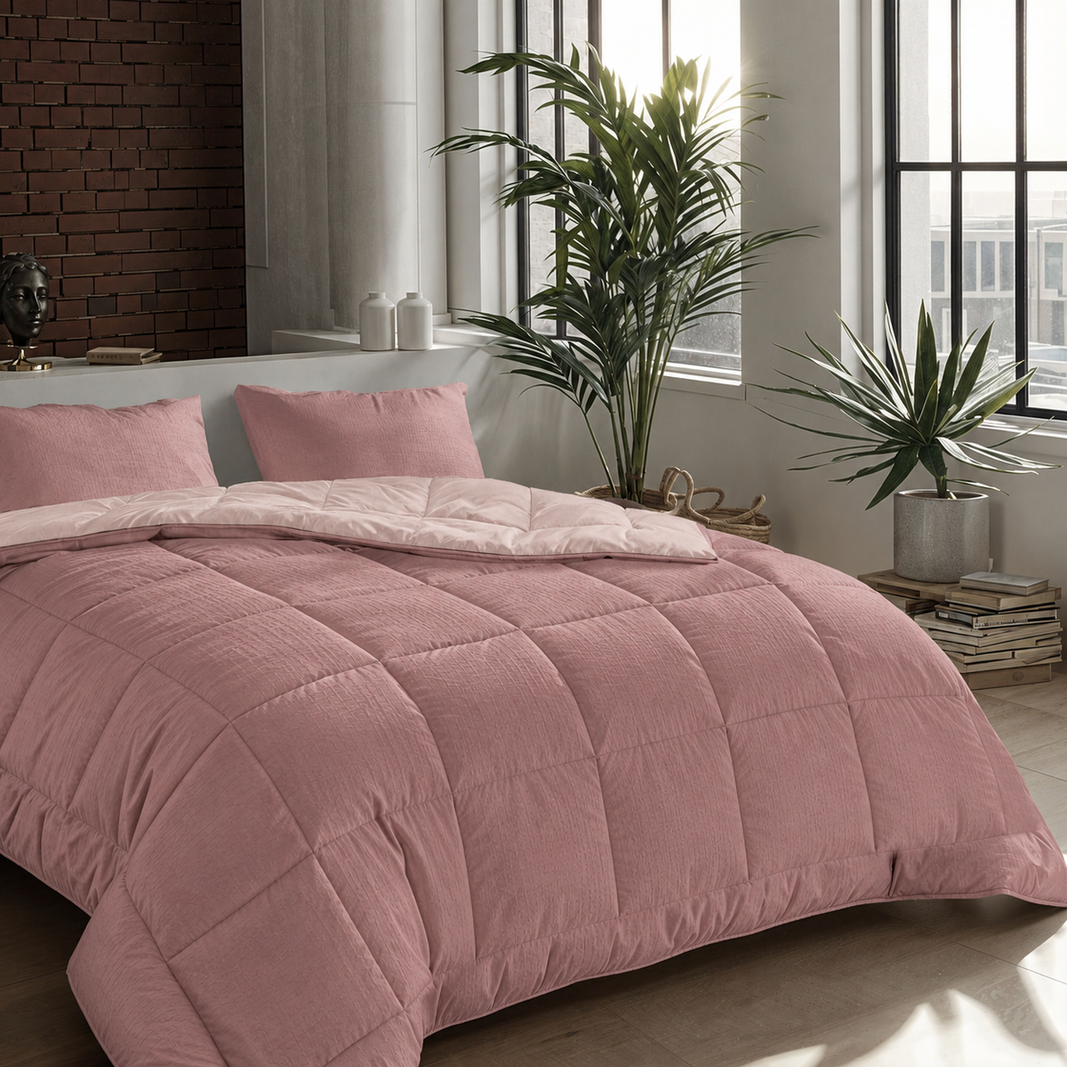 Zelesta Comfort Structure Seersucker Bettdecke - Rosa & Hellrosa