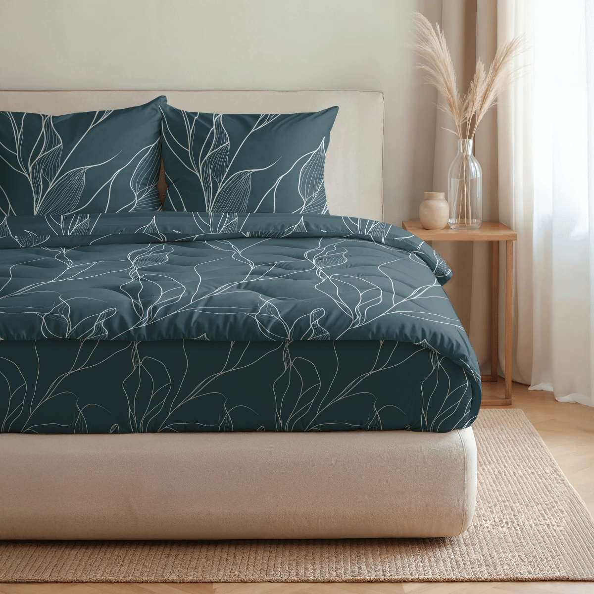 Couette en coton design Zelesta Pure - Feuilles blanches