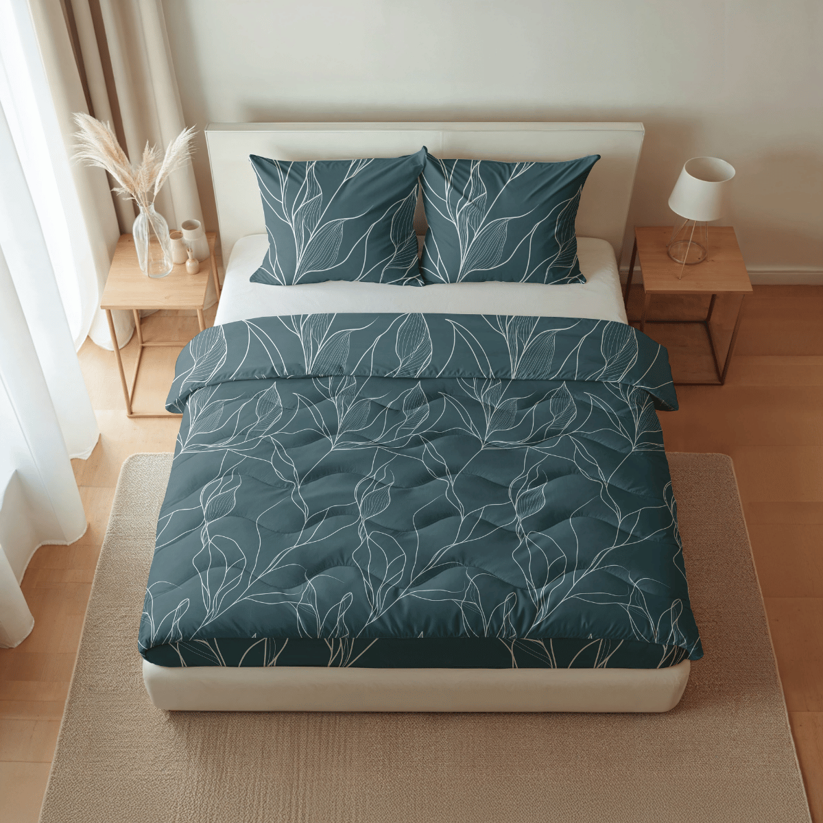 Couette en coton design Zelesta Pure - Feuilles blanches