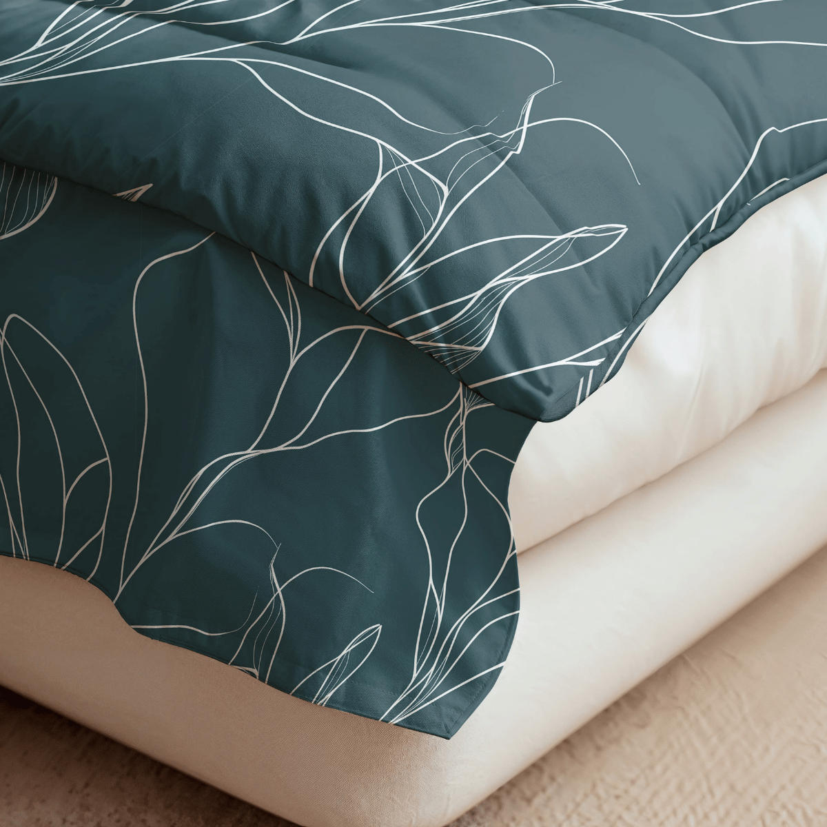 Couette en coton design Zelesta Pure - Feuilles blanches
