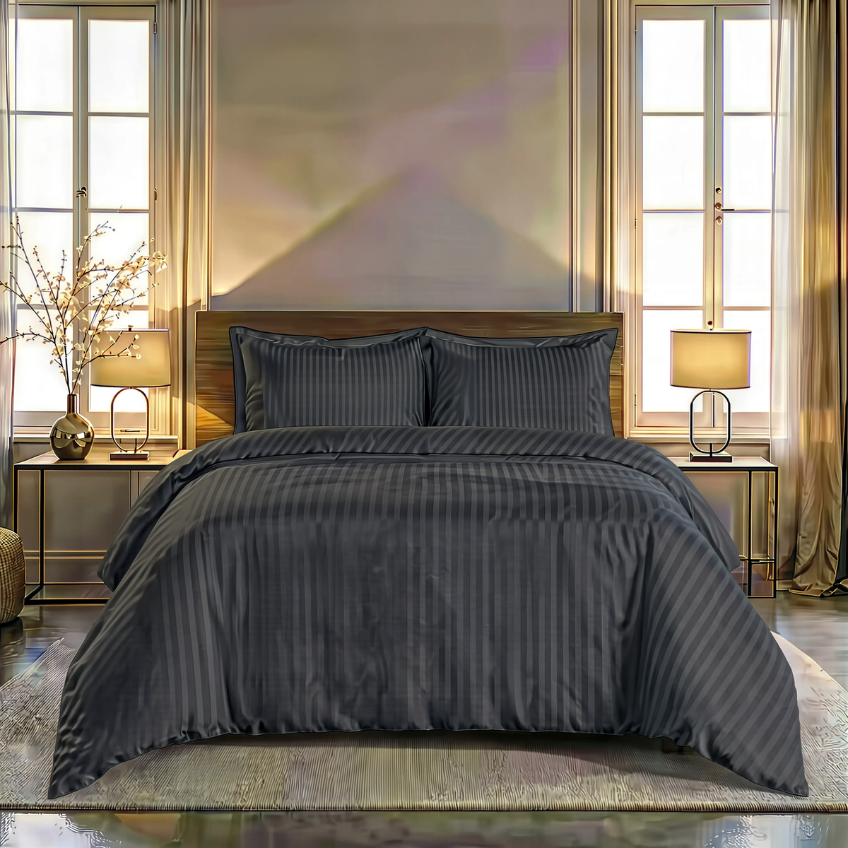 Zelesta Deluxe Hotel Stripe Satin Cotton Couette - Anthracite