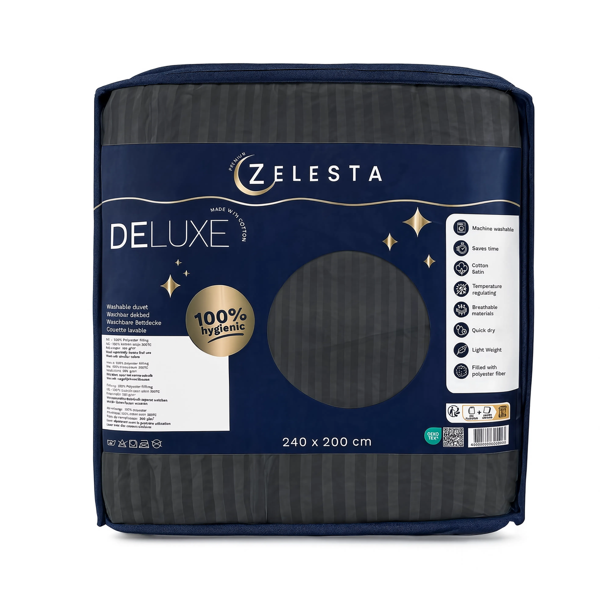 Zelesta Deluxe Hotel Stripe Satin Cotton Couette - Anthracite