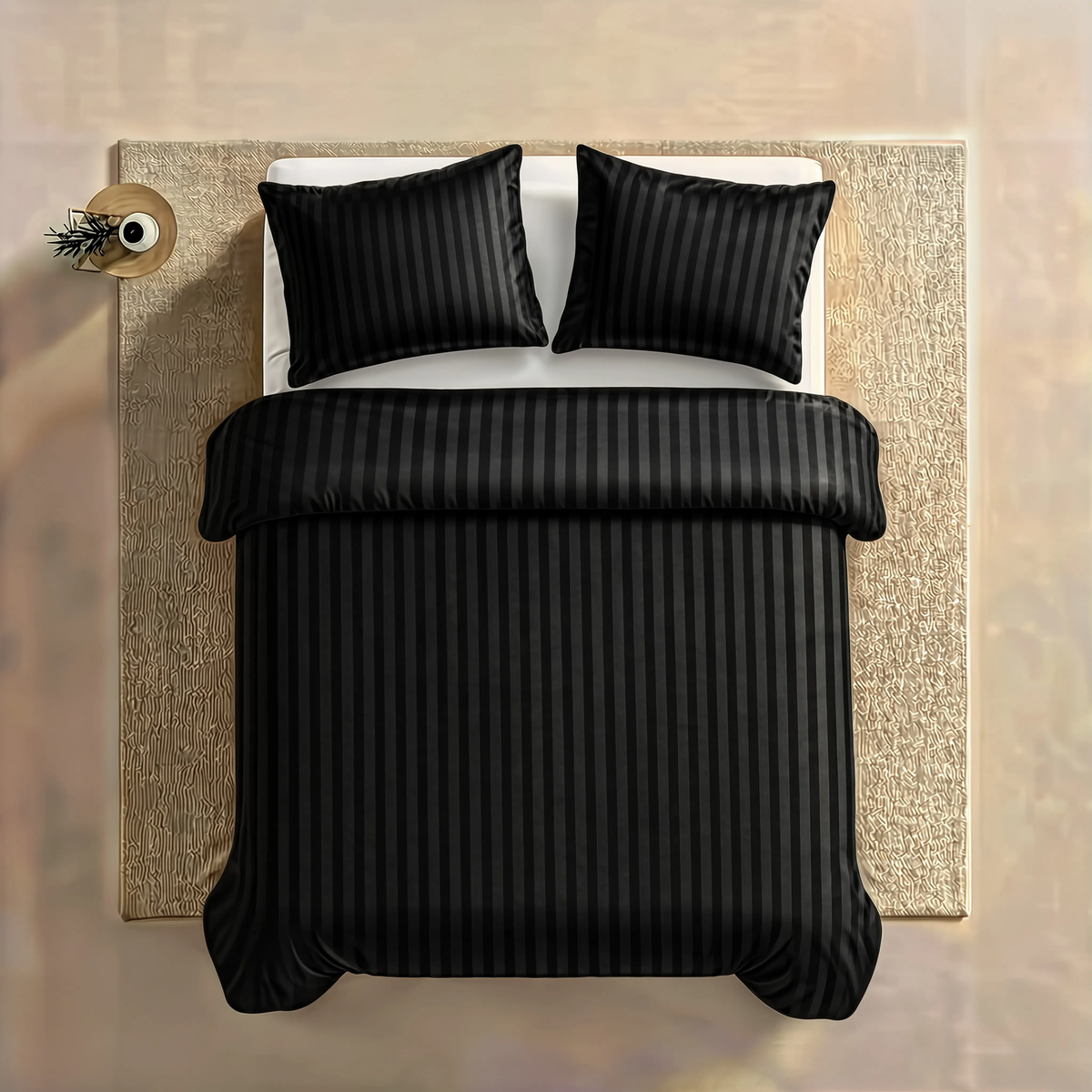 Zelesta Deluxe Hotel Stripe Satin Cotton Couette - Noir