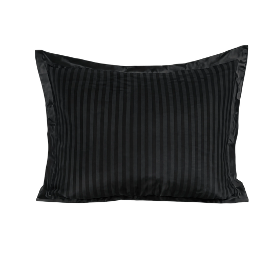 Zelesta Deluxe Hotel Stripe Seamless Satin Cotton Pillowcase Set Of 2 - Black