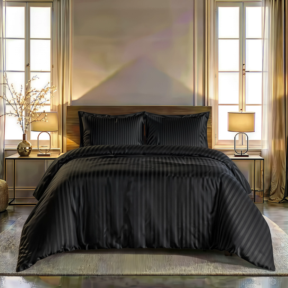 Zelesta Deluxe Hotel Stripe Satin Cotton Couette - Noir