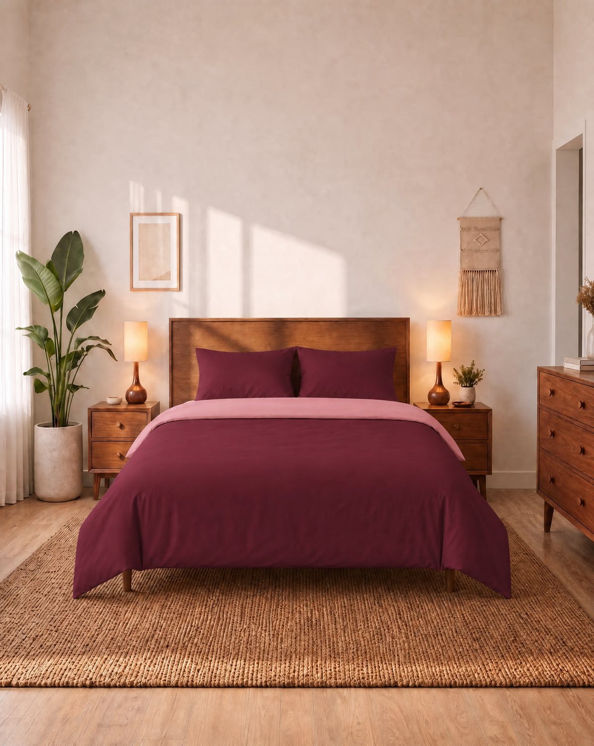 Zelesta Comfort Duo Nahtlose Bettdecke - Altrosa & Bordeauxrot
