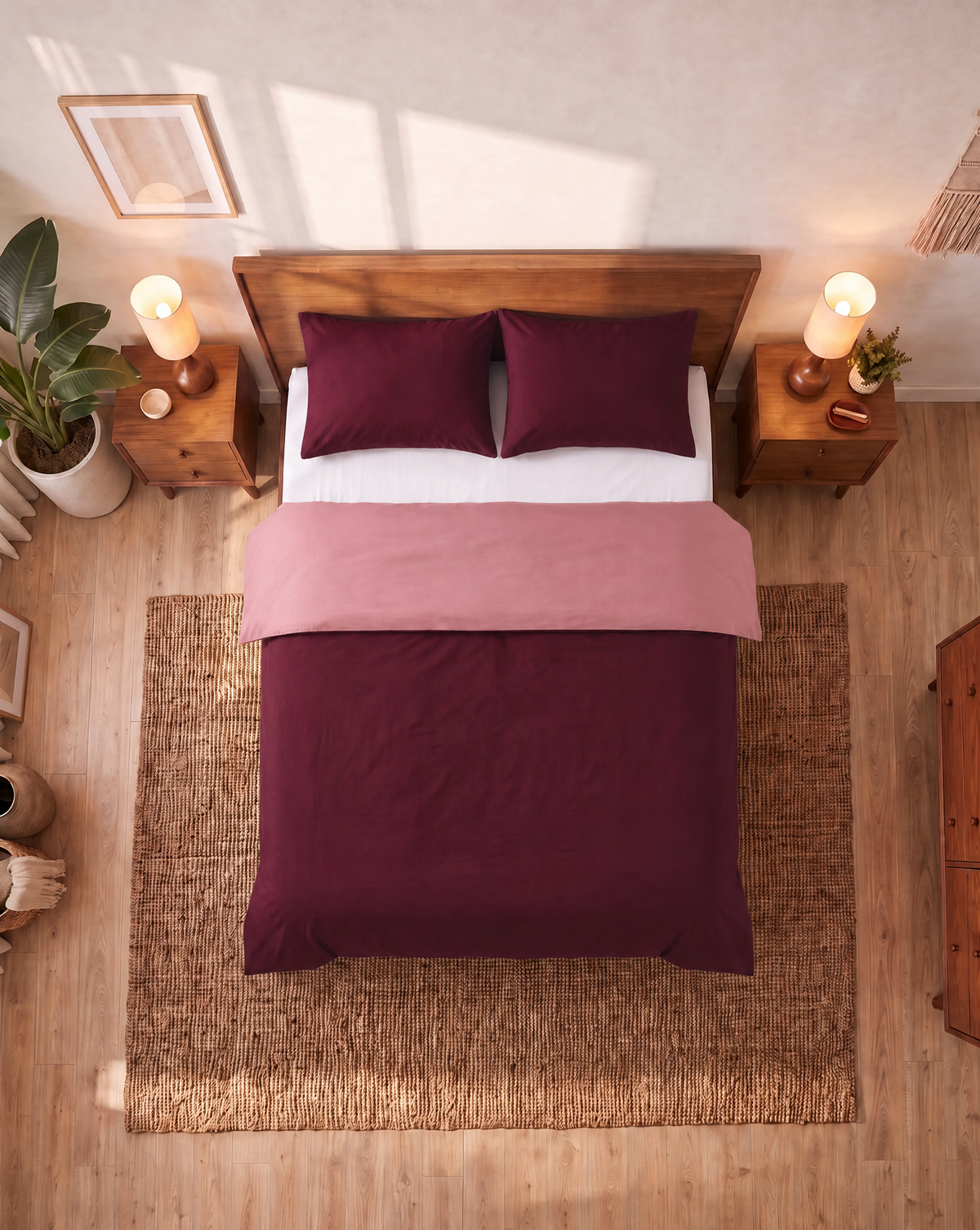 Zelesta Comfort Duo Nahtlose Bettdecke - Altrosa & Bordeauxrot