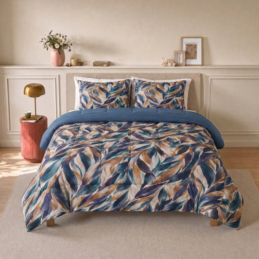 Zelesta Deluxe Design Satin Cotton - Blue Multicolor Leaves