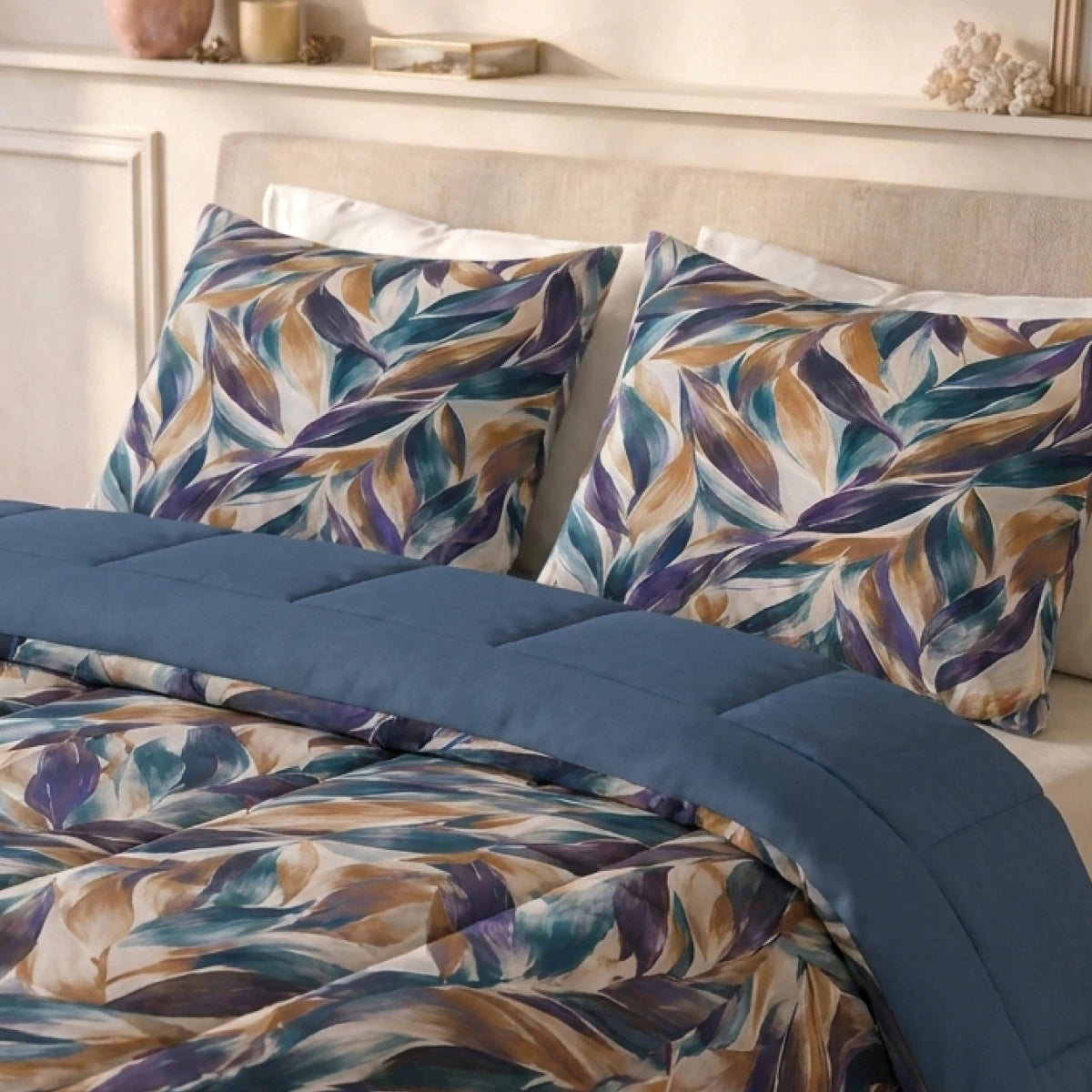 Zelesta Deluxe Design Satin Cotton - Blue Multicolor Leaves