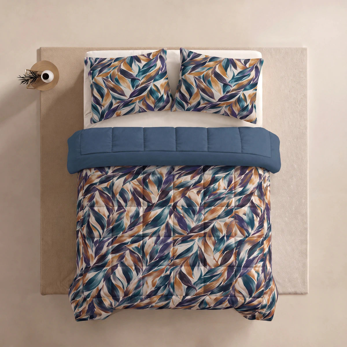 Zelesta Deluxe Design Satin Cotton - Blue Multicolor Leaves