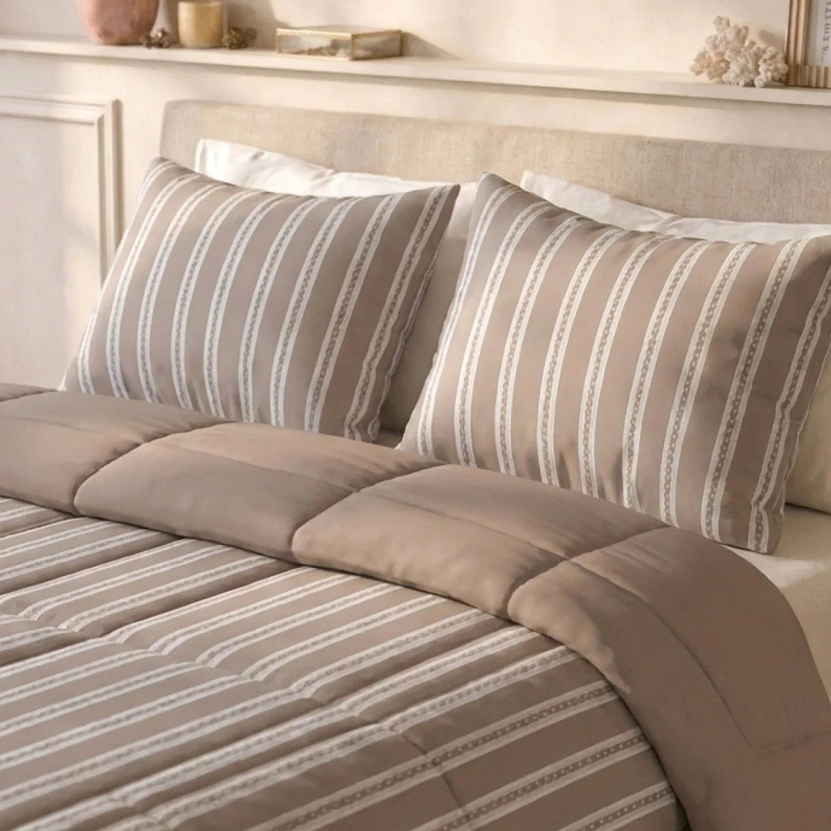 Zelesta Deluxe Design Satin Cotton Pillowcase - Taupe Stripes