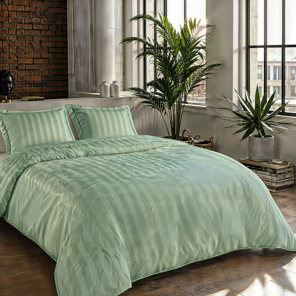 Zelesta Deluxe Hotel Stripe Satin Cotton Couette - Vert